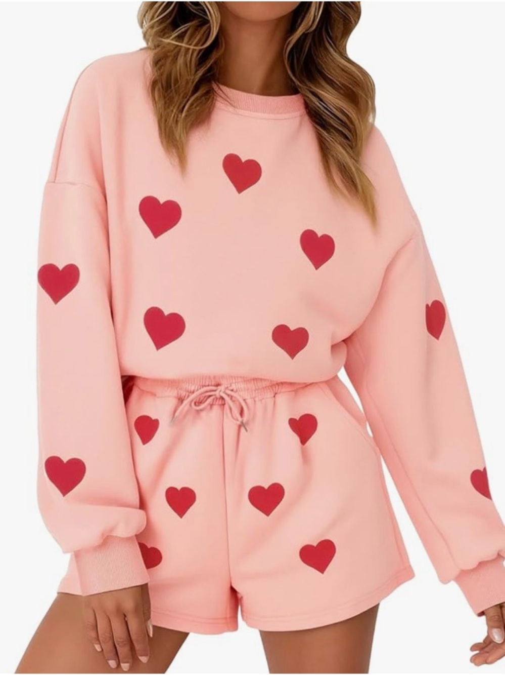 Pink Heart Print Sweatshirt & Shorts Set - Picture 1 of 2